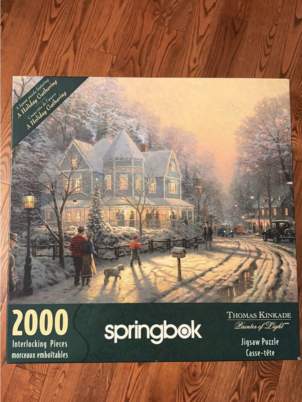 Thomas Kinkade Winter Village Puzzle - White, Green, Brown, Gold